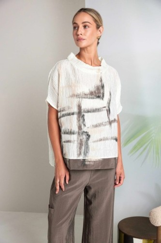 NAYA - Cream/Taupe Rippled Print Top