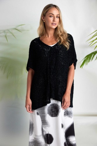 NAYA - V-neck Waffle Effect Top Black