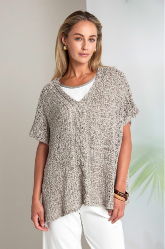 NAYA - V-neck Waffle Effect Top Taupe